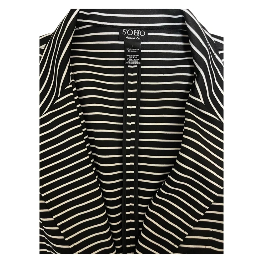 Soho Apparel Ltd Womens Blazer White-Black Stripe Long Sleeve Size L - Picture 7 of 7